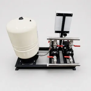 Back side view of Grundfos CM10-3 3 HP duty-standby booster pump set with 100 L pressure tank